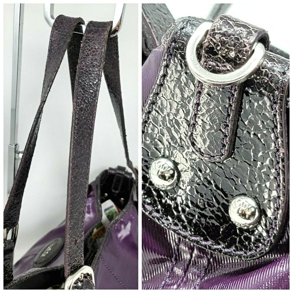 Tods G Line Easy Shopper Sacca Purple Coated Canvas Leather Medium Tote Hand Bag - Picture 5 of 12